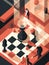 A magnifying glass hovering above a chess board with two figures engaged in a heated game of strategy.. AI generation