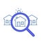 Magnifying Glass Icon Around a House with Neighborhood. Neighborhood Exploration, Home Search Icon