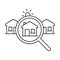 Magnifying Glass Icon Around a House with Neighborhood. Neighborhood Exploration, Home Search Icon