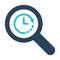 Magnifying glass icon with clock sign. Magnifying glass icon and countdown, deadline, schedule, planning symbol