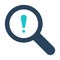 Magnifying glass icon with exclamation mark. Magnifying glass icon and alert, error, alarm, danger symbol