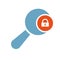 Magnifying glass icon, Tools and utensils icon with padlock sign. Magnifying glass icon and security, protection, privacy symbol