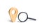 Magnifying glass location marker. Search for the right place or landmark. Navigation and orientation in the city or country.