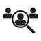 Magnifying glass looking for people icon, employee search symbol concept, headhunting, staff selection, vector illustration