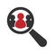 Magnifying glass looking for people icon. Recruitment icon. Vector illustration.