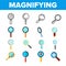 Magnifying Glass, Magnifier Linear Vector Icon Set