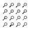 Magnifying glass, magnifier, zoom, search find loupe vector icons set