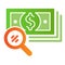 Magnifying glass and money flat icon. Search dollar color icons in trendy flat style. Lens and cash gradient style