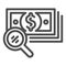 Magnifying glass and money line icon. Search dollar vector illustration isolated on white. Lens and cash outline style