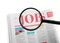 Magnifying glass and newspaper with headline JOBS on white background