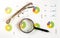 Magnifying Glass Over colorful Graph chart with spectacles eye glasses