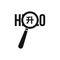 Magnifying glass over Hello word icon simple style