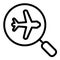 Magnifying glass and plane line icon. Search for flights vector illustration isolated on white. Airplane and magnifier