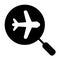 Magnifying glass and plane solid icon. Search for flights vector illustration isolated on white. Airplane and magnifier