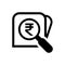 Magnifying glass with rupee currency money search icon, rupee coin with magnifying glass for button app, research icon black