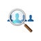 Magnifying glass searching for employees isolated cartoon design. Personnel hiring vector illustration in flat style