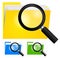 Magnifying Glass, Searching Folder Icon on yellow, blue and green color folders