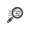 Magnifying glass with settings sliders icon vector