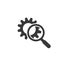 Magnifying glass sign icon or logo. Search Gear Tool concept. looking over the gear to see the detail, vector