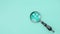 Magnifying glass with spoon and fork icon on light blue background. Healthy principle concept of Interval fasting diet