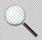 Magnifying glass with steel frame isolated. Realistic Magnifying glass lens for zoom on transparent background. 3d