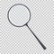 Magnifying glass on transparent background. Loupe with glass and dark blue handle. Search and inspection symbol