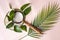 Magnifying glass on a tropical leaf, Creative, a journey into the unknown, searching for nature, arrangement of greenery, flat lay