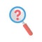 Magnifying glass vector with question mark for searching the answers, magnifier to zoom the objects, magnification of researchers