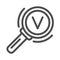 Magnifying glass and victory symbol line icon, business strategy concept, Successful search sign on white background