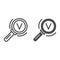 Magnifying glass and victory symbol line and solid icon, business strategy concept, Successful search sign on white