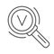 Magnifying glass and victory symbol thin line icon, business strategy concept, Successful search sign on white