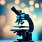 Magnifying Science: A Laboratory Microscope on a Blue background.