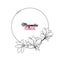 Magnolia Contour Drawing Branch Round Frame for Wedding Design