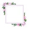 Magnolia flower square frame. Tender pink magnolia flowers and leaves. Watercolor illustration. Realistic minimal