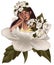 Magnolia flowers with leaves with beautiful girl. Fairies of flowers for fabric design.