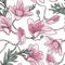 Magnolia flowers on a twig. Seamless floral pattern. Hand drawn. Good for wallpaper, textile design.