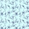 Magnolia flowers on a twig. Seamless pattern. Semitransparent grey flowers on light blue background.