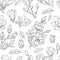 Magnolia pattern. Sketch flower ornate seamless texture. Vintage floral print drawing with botanical elements. Plants