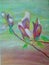 Magnolias on laminated acrylic canvas.