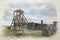 Magpie Mine digital watercolour painting. Abandoned, ruined lead mine in the Peak District National Park