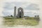 Magpie Mine digital watercolour painting. Abandoned, ruined lead mine in the Peak District National Park