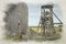 Magpie Mine digital watercolour painting. Abandoned, ruined lead mine in the Peak District National Park