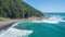 Maguillines surf spot, Constitucion, Maule, Chile, horizontal drone aerial photo