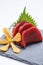 Maguro Sashimi : Sliced Raw Maguro Tuna Served with Sliced Radish on Stone Plate