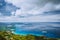 Mahe island, Seychelles. Panoramic view on therese island, bay ternay from morne blanc hill view point