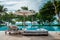 Mahe Seychelles , luxury swimming pool with chairs at the Four Season resort in the mountains La Digue tropical Island