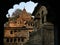 Maheshwar, Madhya Pradesh, India, 24 Feb 2024, Exterior View of the scenic tourist landmark Maheshwar fort and temple, The ancient