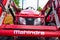 Mahindra tractor, front view.