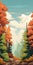 Mahogany Forest: Cartoon Landscape With Autumn Trees And Rocks