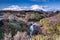 Mahuia Rapids below the snow capped volcanic mountains in National Park on New Zealand Central Plateau